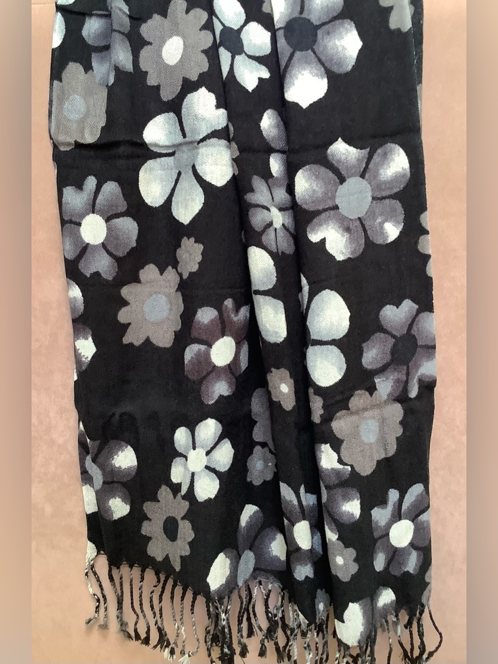 Black Floral Scarf/Wrap - Neutral Flower Print